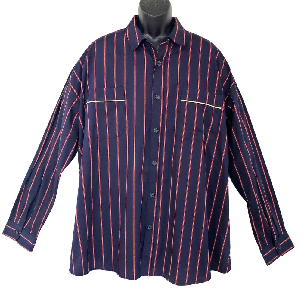 FEAR OF GOD Fifth Collection Oversized Lounge Shirt Navy Red Stripe XL NWT FOG